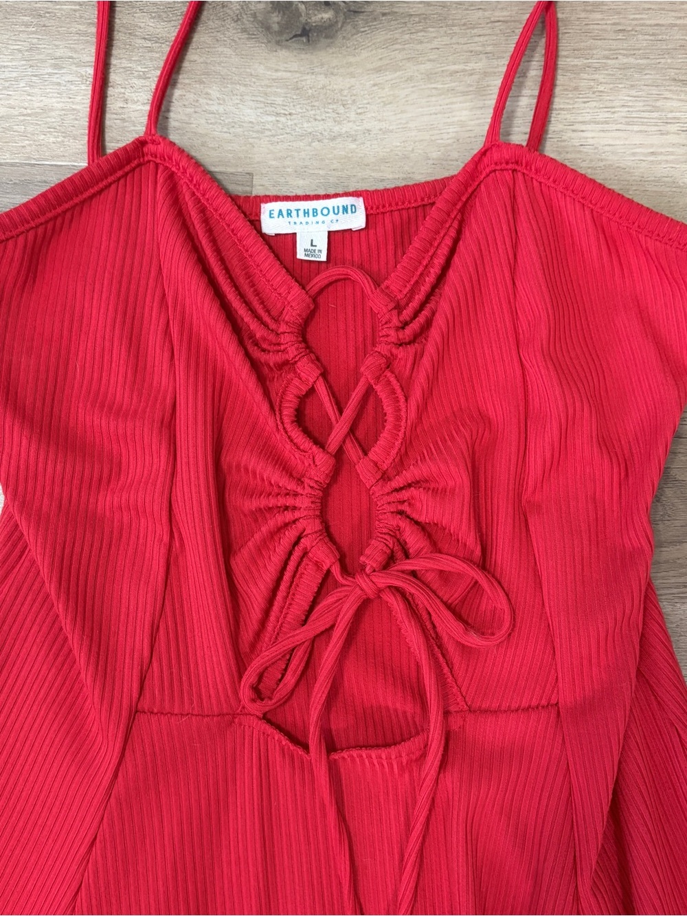 Earthbound Red Lace-Up Ribbed Sundress - Picture 2 of 3